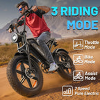Electric Mountain Bike for Adults, 1500W Peak Motor Ebike, 28 MPH and 60 Miles PAS Range, 20 Inch Fat Tire Dirt E Bike for All-Terrain, 7 Speed, Electric Bicycles with 48V 15Ah Removable Battery