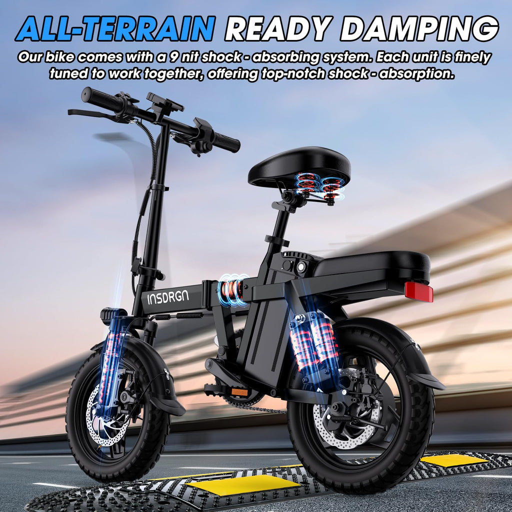 Electric Bike for Adults and Teens,14" Folding Adult E Bike with 650W Peak Motor,20MPH,28Miles Range,Advanced 9-Point Suspension & Dual Disc Brake,Removable Battery,UL 2849 Certified