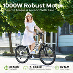1000 Peak Electric Bike for Adults,up 80 Miles Removable Battery Ebike, 26" Electric E Bike with 7-Speed,Adult Electric Bicycles for Commute Beach Snow Womens/Man All Terrain