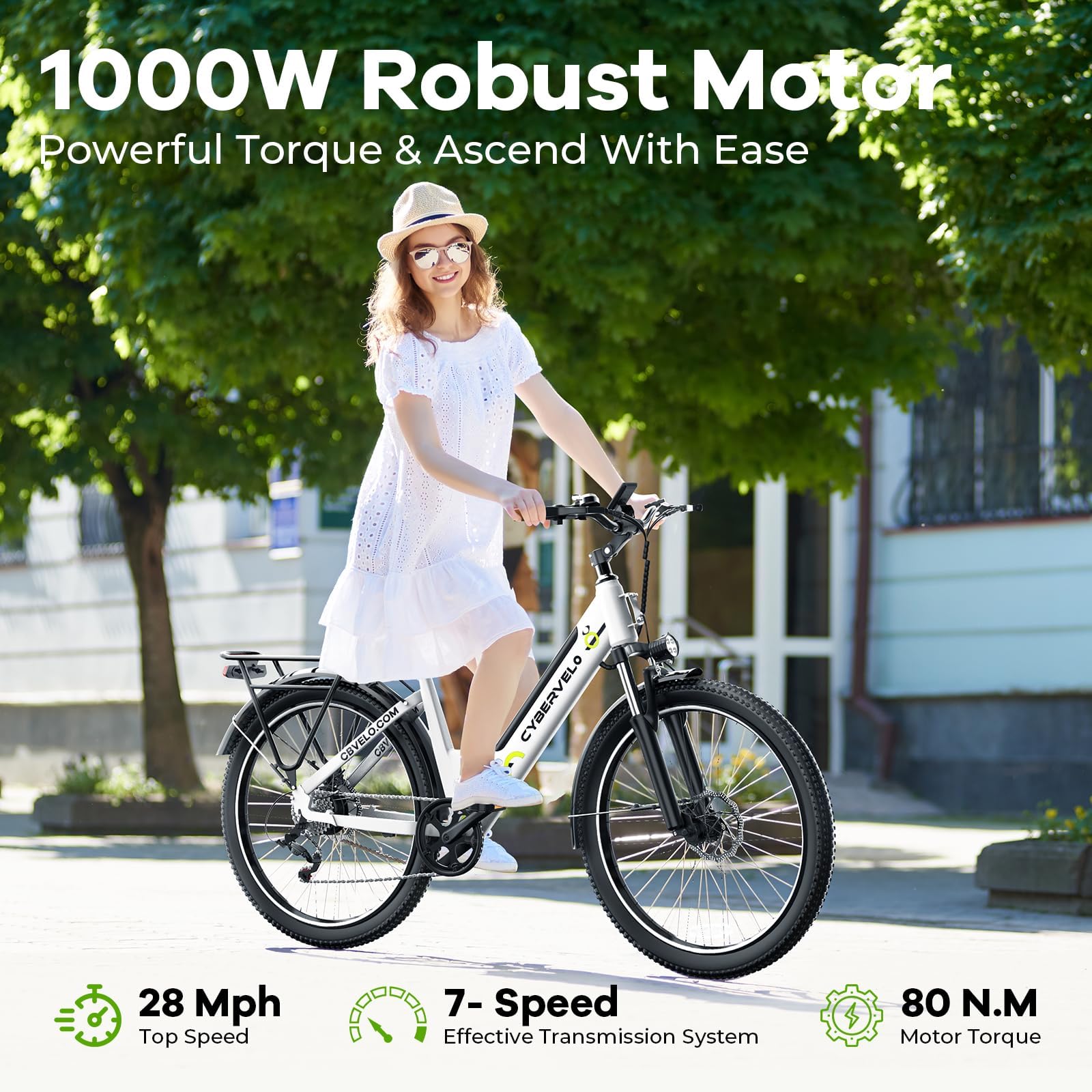 1000 Peak Electric Bike for Adults,up 80 Miles Removable Battery Ebike, 26" Electric E Bike with 7-Speed,Adult Electric Bicycles for Commute Beach Snow Womens/Man All Terrain