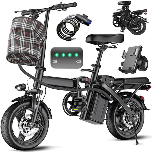 Electric Bike for Adults and Teens, 520W-560W Motor, 20-24MPH, 32 Miles Range, 48V 10Ah Battery, 3-Level Pedal Assist, 14" Foldable Mini Electric Bicycle, UL 2849 Certified