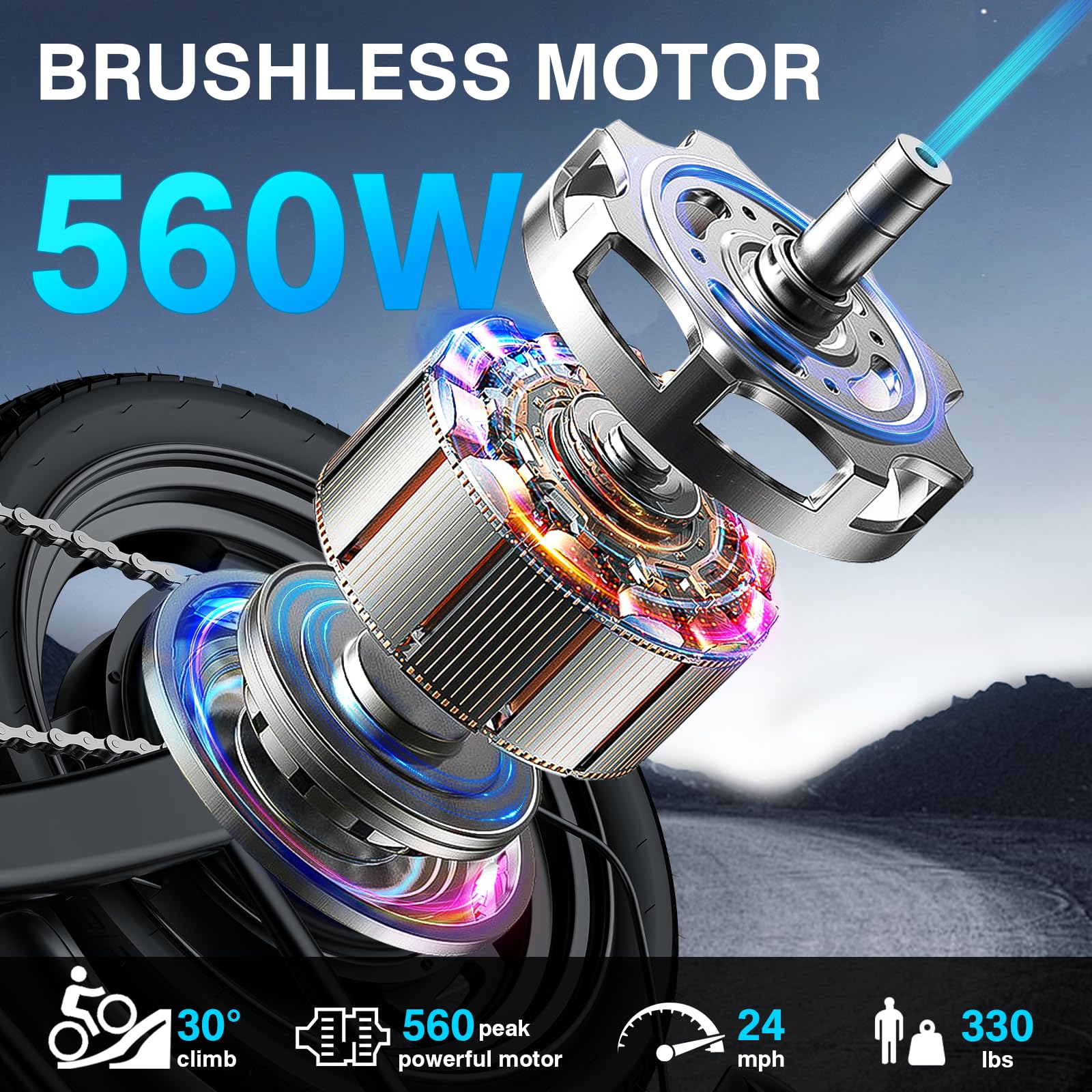 Electric Bike for Adults and Teens, 520W-560W Motor, 20-24MPH, 32 Miles Range, 48V 10Ah Battery, 3-Level Pedal Assist, 14" Foldable Mini Electric Bicycle, UL 2849 Certified