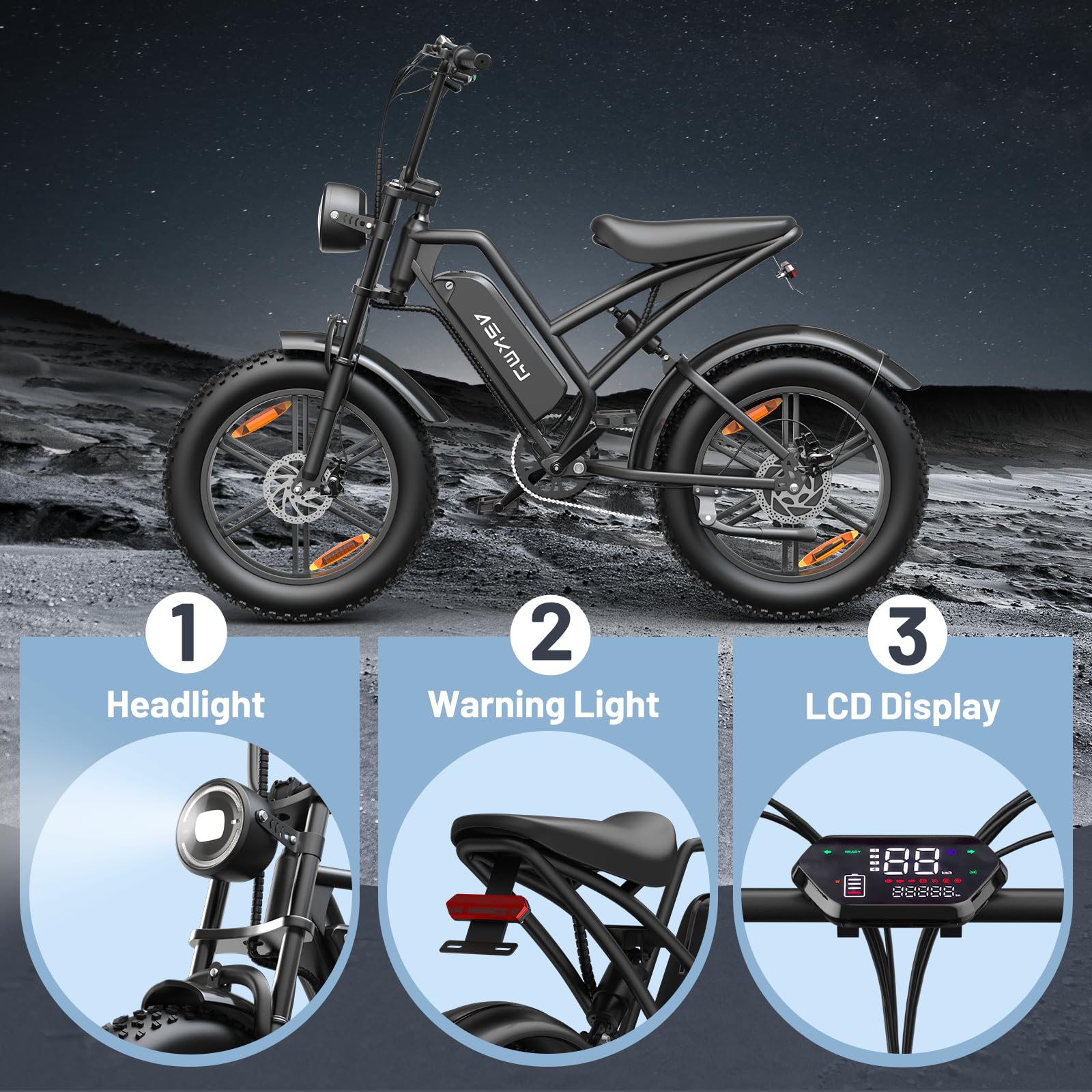 Electric Mountain Bike for Adults, 1500W Peak Motor Ebike, 28 MPH and 60 Miles PAS Range, 20 Inch Fat Tire Dirt E Bike for All-Terrain, 7 Speed, Electric Bicycles with 48V 15Ah Removable Battery