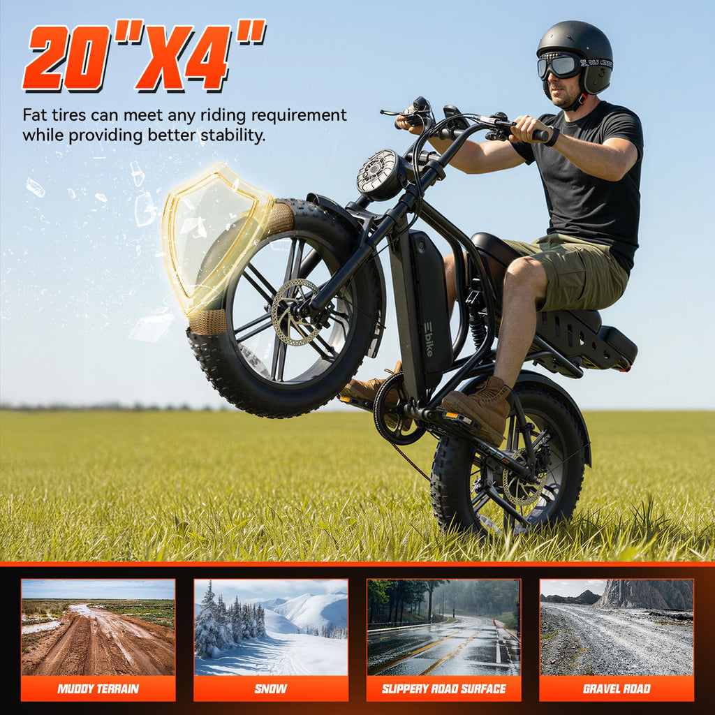 Electric Bike for Adults, 1500W Peak Ebike, 48V 15AH Waterproof Removable Battery, 7 Speed, 30 MPH Max, 20" Electric Off-Road Bike, UL 2849 Certification