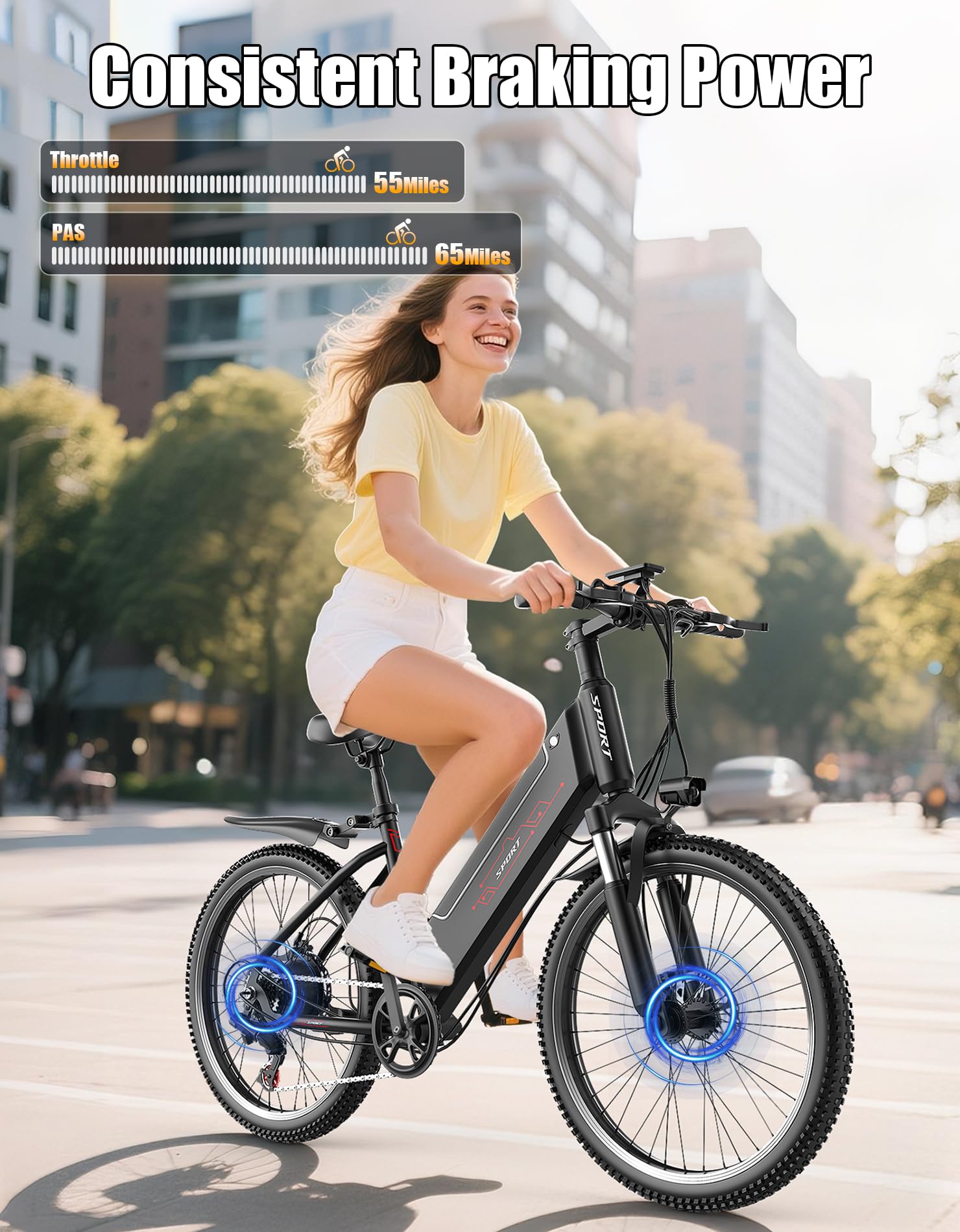 Electric Bike for Adults, 26" City Ebike with 1500W Peak, Up to 25MPH, 65 Miles Range, 7-Speed Adult Electric Bicycles, 48V Internal Removable Battery 26" Tires E-bike for Commute, Adjustable Seat