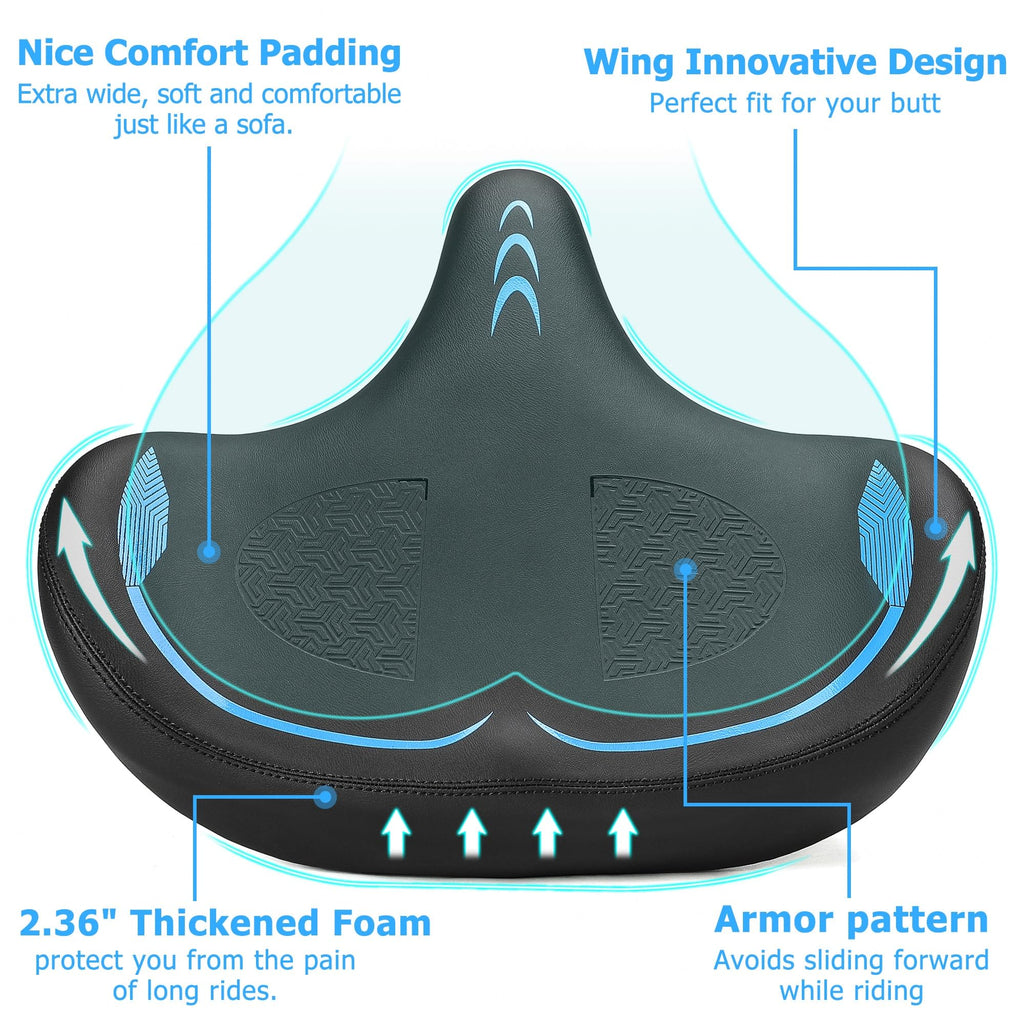 Oversized Bike Seat for Men & Women Comfort, Extra Wide Bicycle Seat Cushion, Comfortable Wing Padded, Large Replacement Saddle for Peloton, Stationary Exercise Bike, Ebike, Cruiser, City Bike
