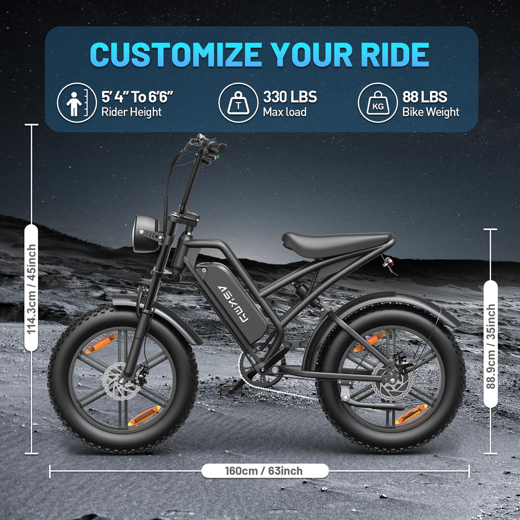 Electric Mountain Bike for Adults, 1500W Peak Motor Ebike, 28 MPH and 60 Miles PAS Range, 20 Inch Fat Tire Dirt E Bike for All-Terrain, 7 Speed, Electric Bicycles with 48V 15Ah Removable Battery